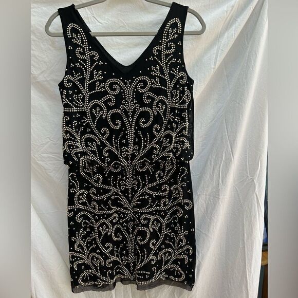 Xscape black beaded dress size 10 EUC cocktail, holiday event blouson top - Picture 1 of 13